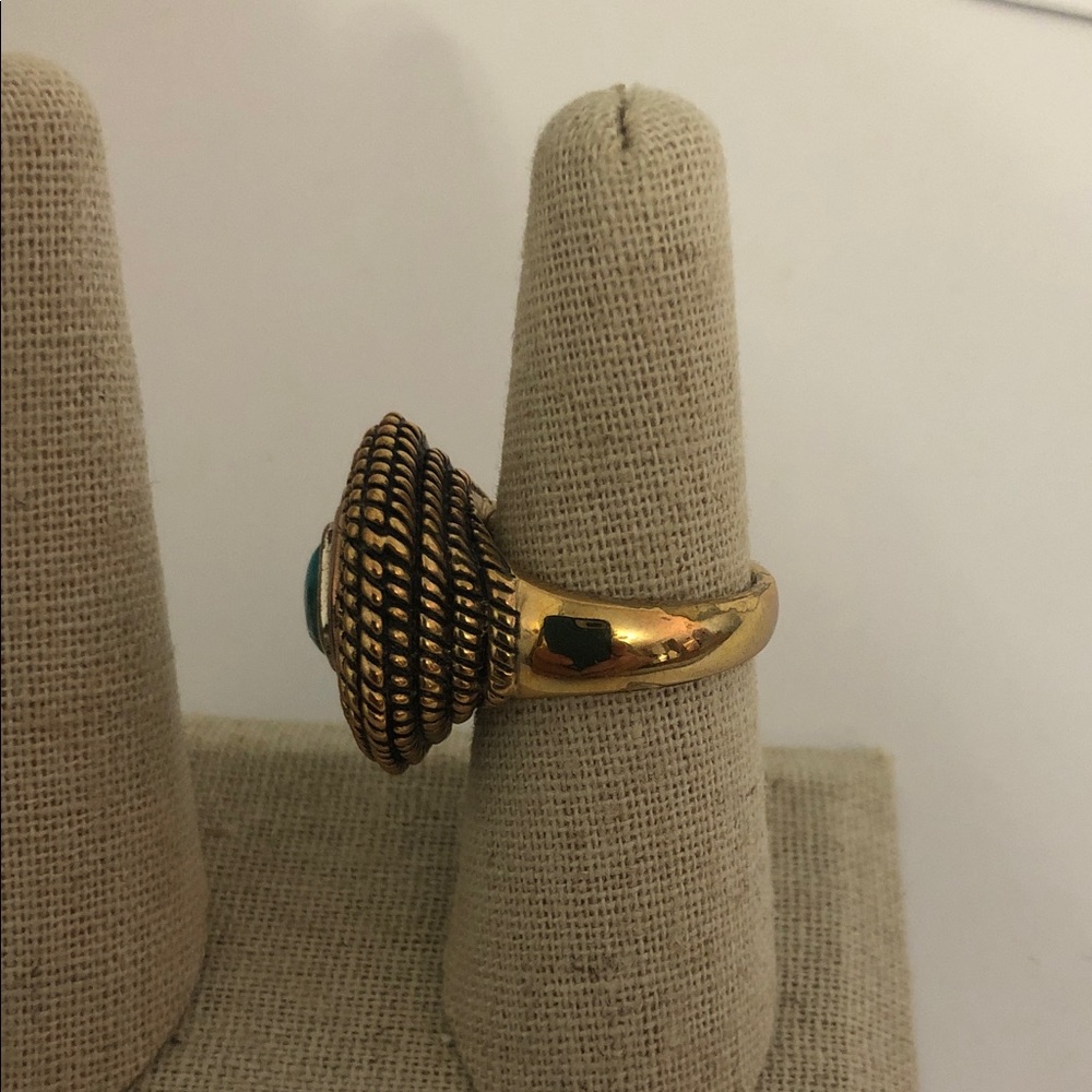 Barre Turquoise and Sterling with Copper Vermeil Vintage Ring Size 8 - Picture 2 of 6